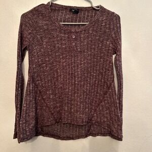 Rue21 Ribbed Knit Henley Top Long Sleeve Button Front Brown XS Casual